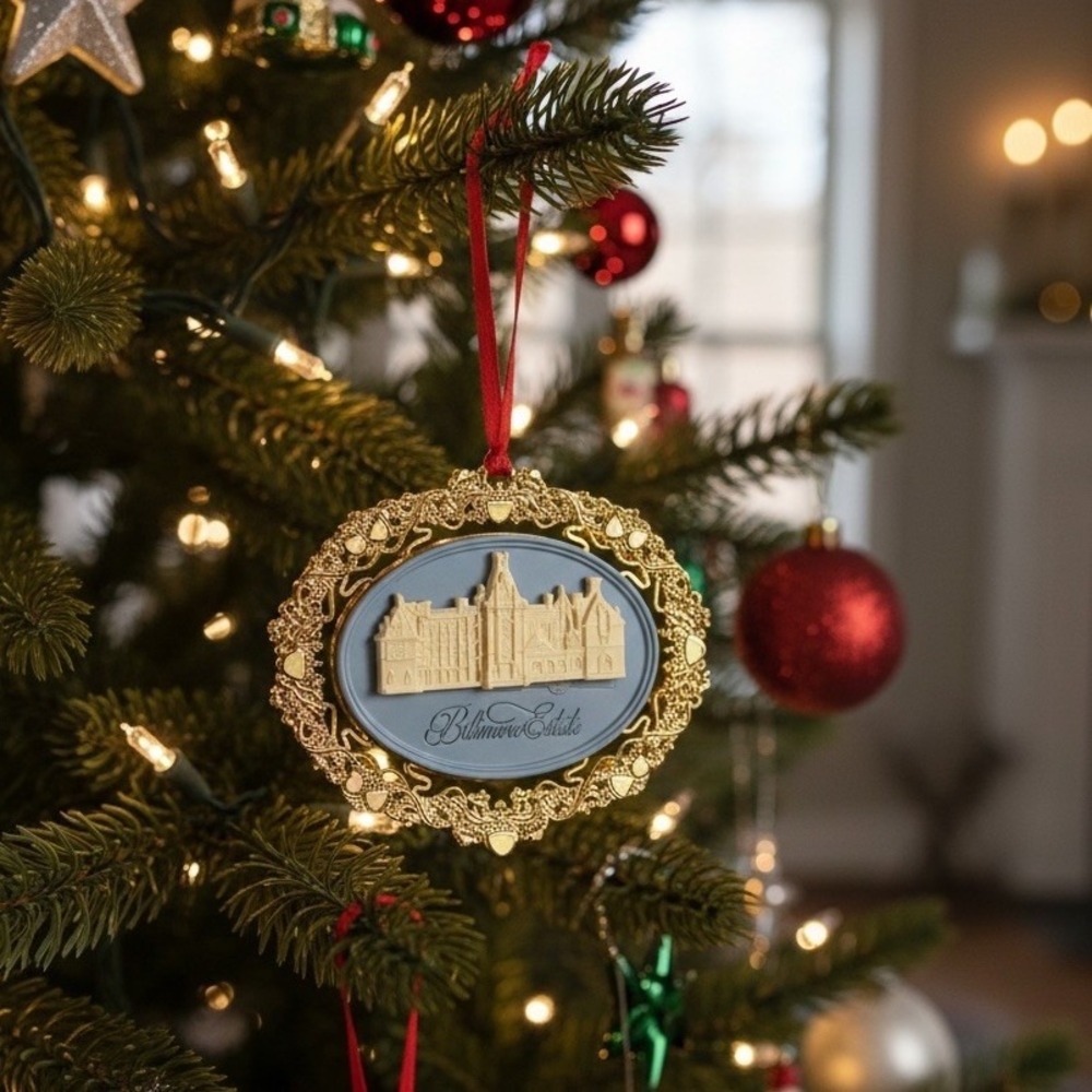 Biltmore Estate Brass & Limestone 2003 Vanderbilt Christmas Ornament Blue Gold